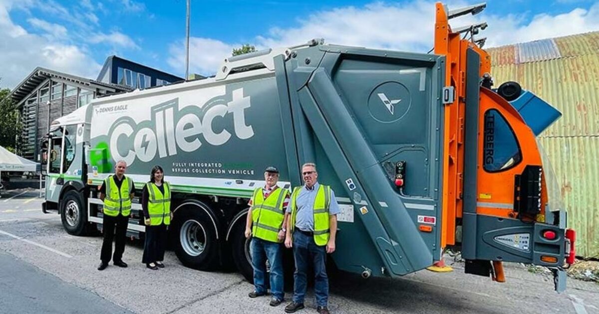 Large electric powered waste collection truck trial Exeter Labour Party